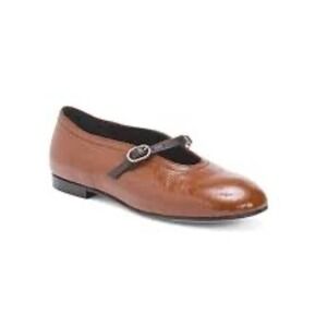 Napoleoni Italian Cognac Patent Leather Mary Jane Flats Rhinestone Buckle SZ 37